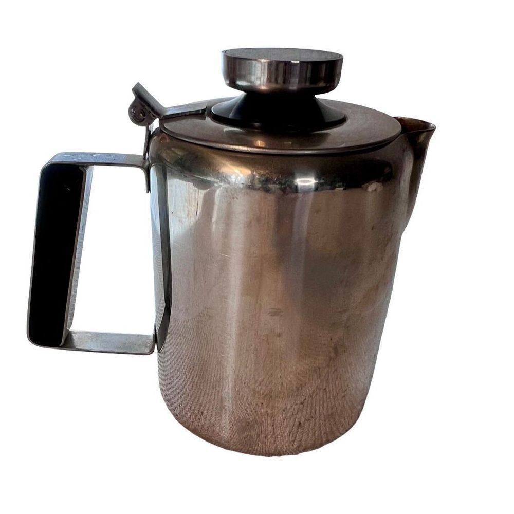 VTG Stainless Steel Restaurant Style Teapot, Flip Top, Black Inlay Handle & Top